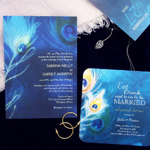 Peacock Feathers Rustic Fall Brown Wedding Invitation