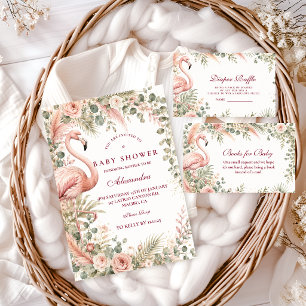 Elegant Pink Flamingo Safari Baby Shower Invitation