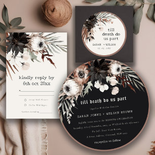 Boho Rustic Gothic Rust Black Botanical Wedding Invitation