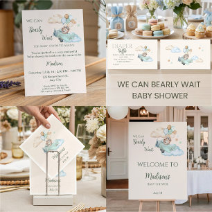 We Can Bearly Wait Teddy Bear Airplane Baby Shower Invitation