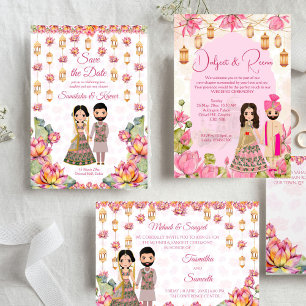 Lotus lanterns Indian wedding mehndi  sangeet Invitation