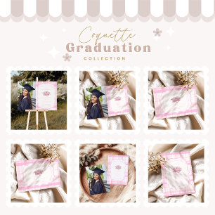 Preppy Coquette Pink Bow Graduation Invitation