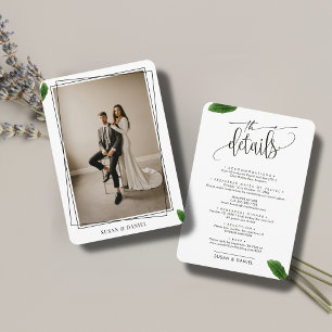 Wild Tropical Leaves & Modern Wedding Arch Photo Save The Date