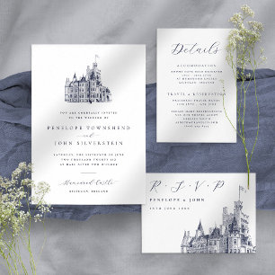 Elegant Castle Illustration Weekend Wedding  Save The Date