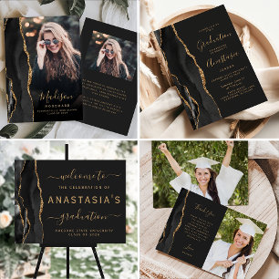 Black Gold Agate Dark Photo Grad Announcement