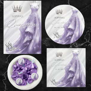 Silver Purple Dress Winter Snowflakes Quinceañera  Invitation