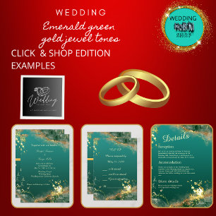 Emerald green gold jewel tones wedding envelope