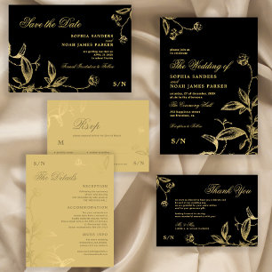 Elegant calligraphy faux gold wedding details enclosure card