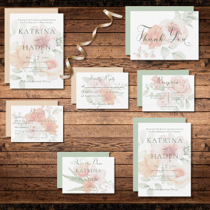 Peach & Sage Green Flowers Wedding Save The Date