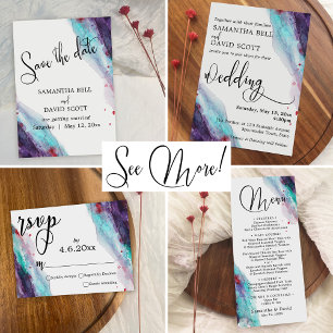 Purple Red Aqua Abstract Watercolor Wedding RSVP