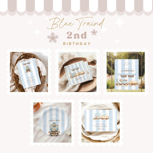 Vintage Blue Train 2nd Birthday Invitation
