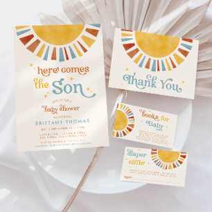 Here Comes the Son Boho Retro Sun Diaper Raffle Enclosure Card