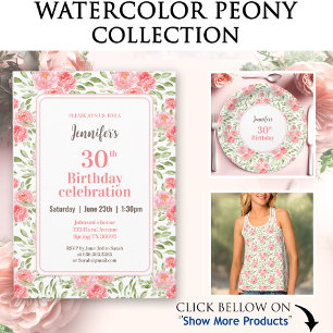 Watercolor Peony Floral Pattern Name Pet