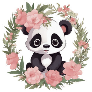 Adorable Baby Panda Bear with Flowers Banner
