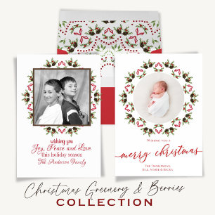 Merry Christmas Red Green Pinecone Pattern Party Invitation