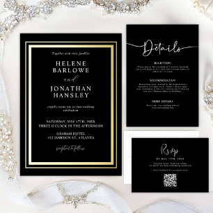 Invitation Black Modern Photo QR Code Mariage