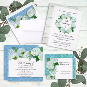 Round Elegant Damask Hydrangea Aqua Floral Wedding Invitation
