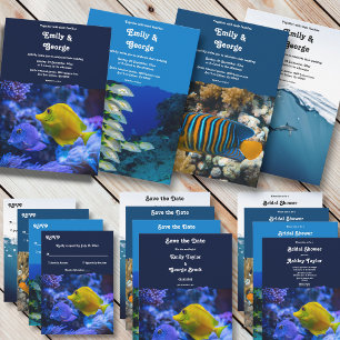 Navy Underwater Sea Fish Coastal Bridal Shower Invitation