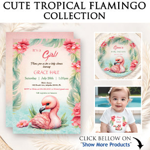 Tropical Summer Pink Flamingo Girl Baby Shower T-Shirt