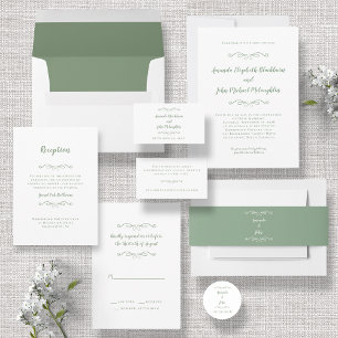 Elegant Rustic Sage Green White Modern Wedding Envelope