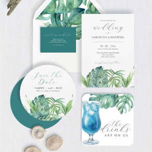 Tropical Palm Wedding Modern All In One Invitation