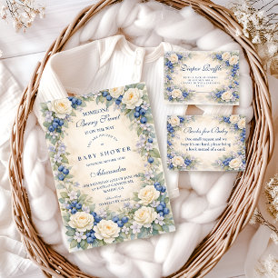 Blueberry Floral Wreath Baby Shower Napkin