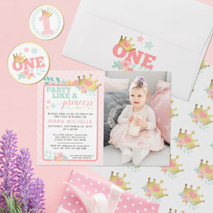 Pink Princess Baby Girl First Birthday Invitation Envelope