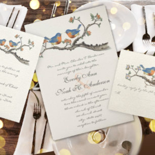 Vintage Lapis Blue Inséparables Mariage Invitation