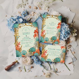 Beach Seashell Botanical Wedding Invitation