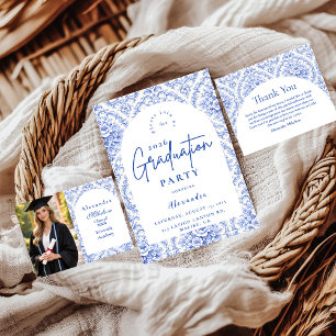 Invitation Fête de fin d'études de botanique vintage bleu