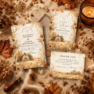 Romantic Autumn Barn Wedding Invitation