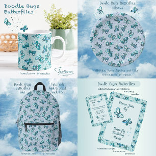 Sac À Dos Imprimé Bugs Doodle Papillons - bleu - motif.