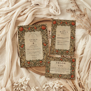 Elegant Vintage Pomegranate Wedding Invitation
