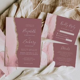 Invitation Agate doré rose moderne Dusty Rose Mariage