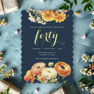 40th Birthday Party Modern Floral Botanical Garden Invitation