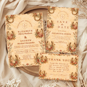 Terracotta Western Floral Wedding RSVP Card