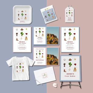 First Rodeo Cowboy Kids birthday Invitation Paper Plate