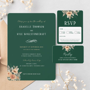 Wedding invitation - Elegant floral dark green 