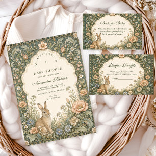Vintage Celestial Botanical Rabbit Baby Shower Invitation