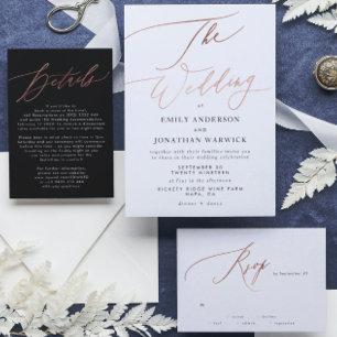 Modern Rose Gold Calligraphy Wedding Invitation