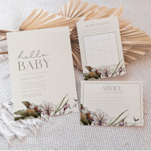 HELLO BABY   Sage & Ivory Modern Boho Baby Shower Invitation