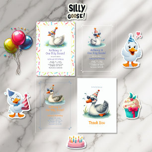 One Silly Goose Translucent First Birthday Party Vellum Invitations
