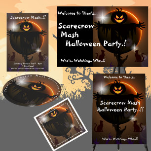 Kids Scarecrow Mash Halloween Party Round Paper Coaster