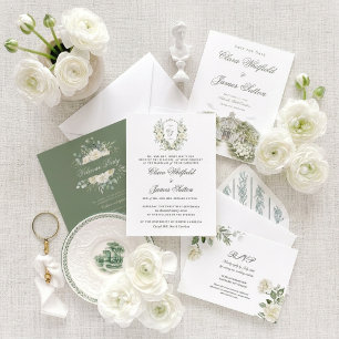 White Rose Watercolor Vineyard Wedding RSVP Card