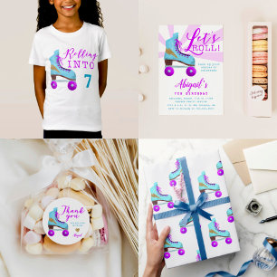 Vintage Gold Roller Skating Birthday Party Photo Invitation