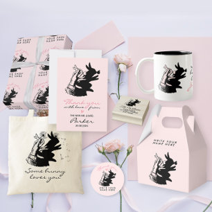 Simple Cute Bunny Rabbit Name Address Butterfly Rubber Stamp