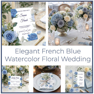 Elegant Blue Rose Watercolor Floral Wedding Invitation