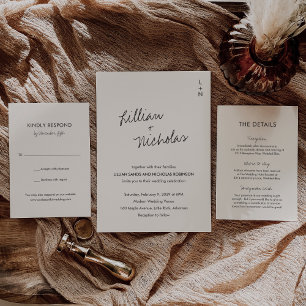 Cream Contemporary Script Modern Wedding Enclosure Card