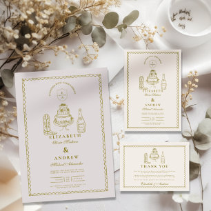 Hand Drawn Funky Western Doodle Wedding  All In One Invitation