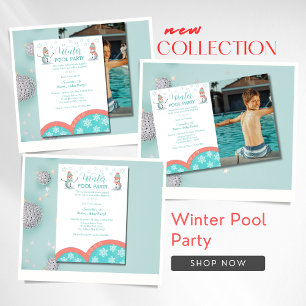 Winter Pool Birthday Photo Party Invitation